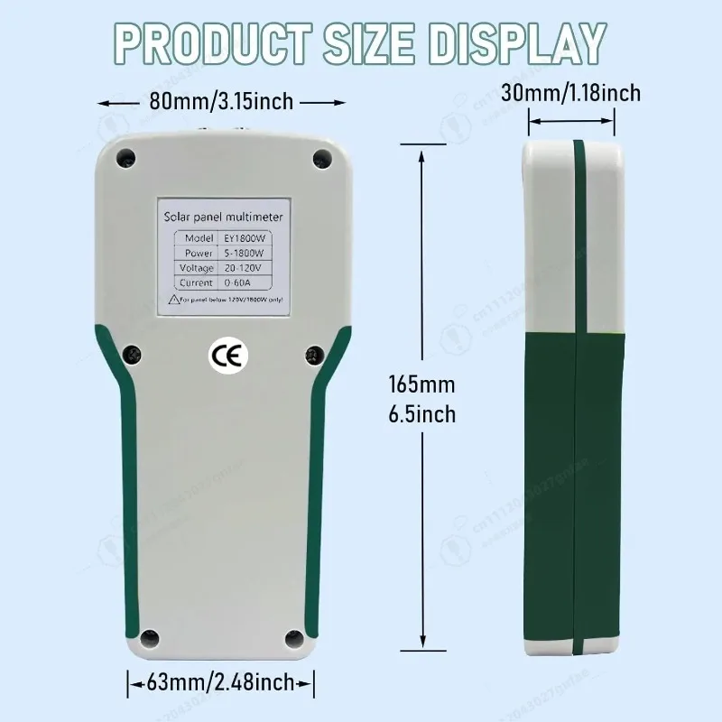 Solar Panel Multimeter | 5W~1800W, 20-120V, 0-60A Auto/Manual Tester | Smart MPPT LCD Display | Portable for PV Systems