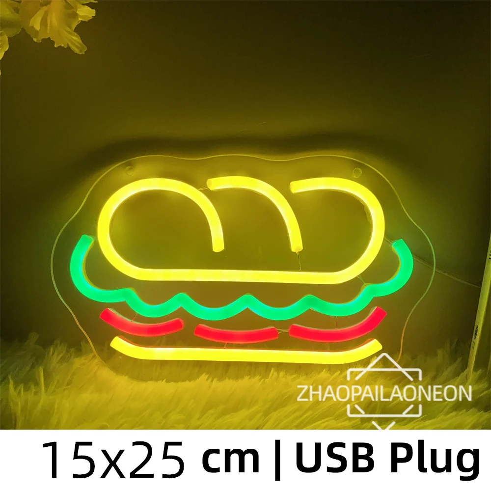 Signs Sandwich Neon Fast Food Neon Light Sign  Restaurant Wall Decoration USB Neon Home Decor Shop Sign LED  Lamp for Room Decor