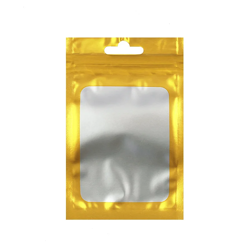 

200 Pcs Matte Gold Foil Bags with Zipper Lock & View Window, Hanging Pouches for Jewelry, Candy, Crafts, Retail & Luxury Gift