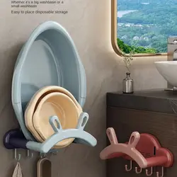 Telescopic Washbasin Rack Wall Mounted Rabbit Ears Storage Shelf Multifunctional No Punching Washbasin Hook