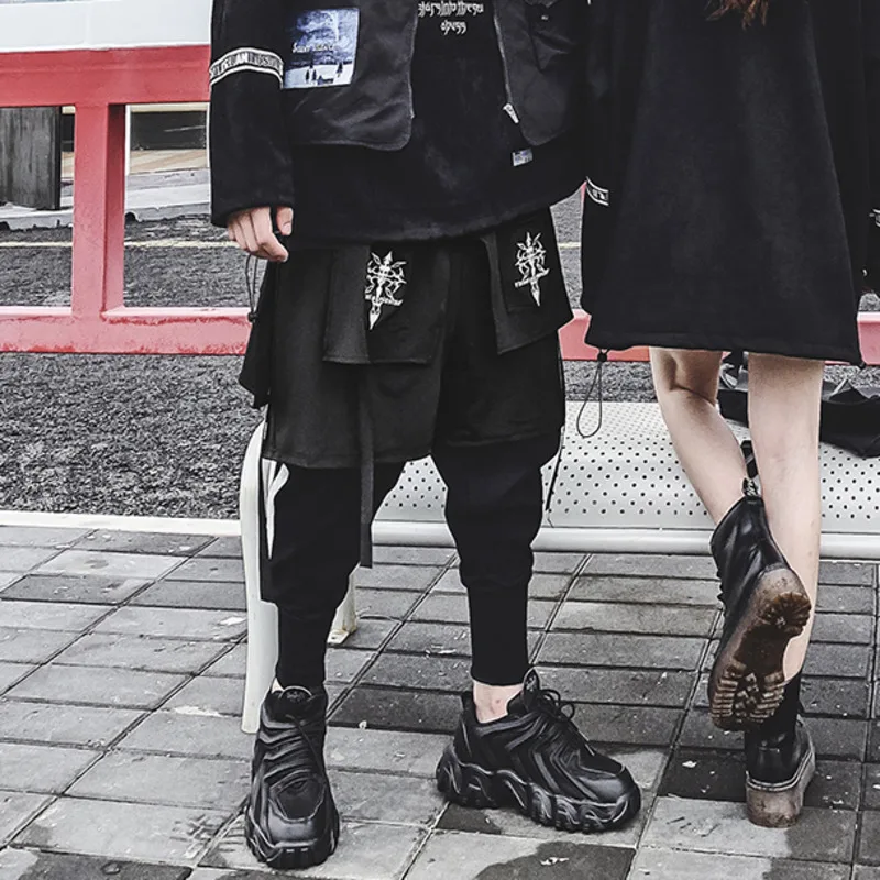 HKSH Men Fake Two-Piece Embroidered Legged Overalls High Street Hip Hop Dark Techwear Autumn Winter New Cargo Pants Trend HK2900