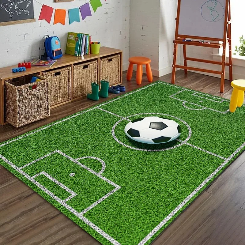 Sports Rug Basketball Soccer Racing, Non-slip Washable Soft Play Mat for Kids Bedroom Playroom