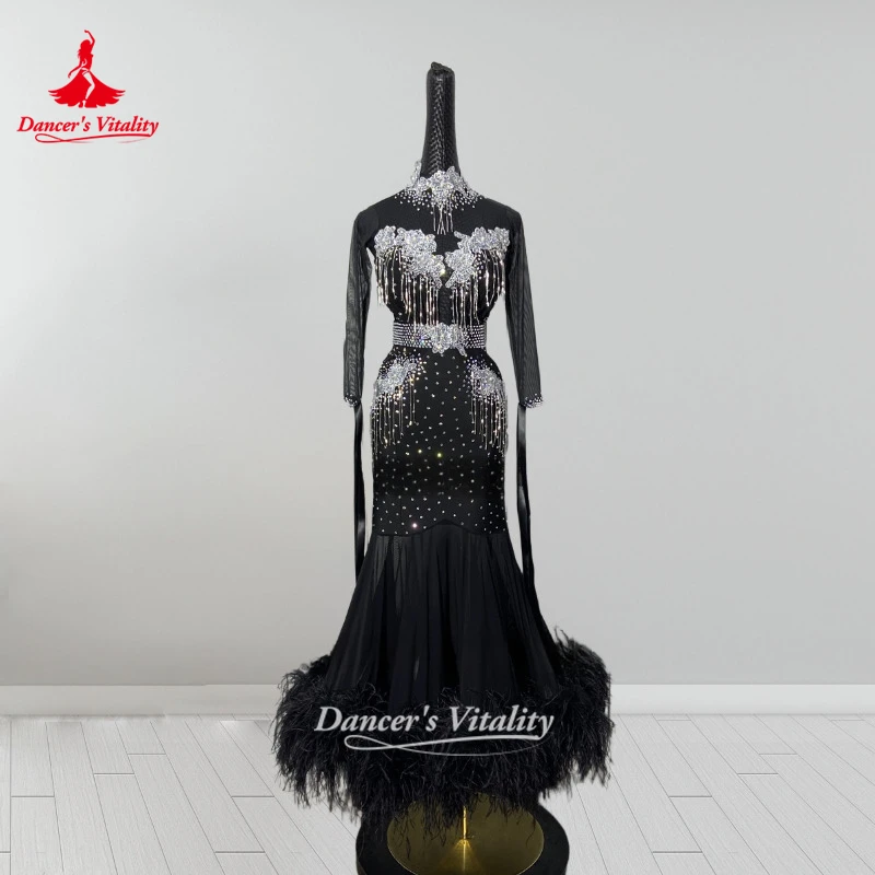 Robes de danse de salon en plumes d'autruche pour adultes, valse, Foxtrot, Tango, vêtements de concours, luxe, personnalisé, vitalité de danseuse