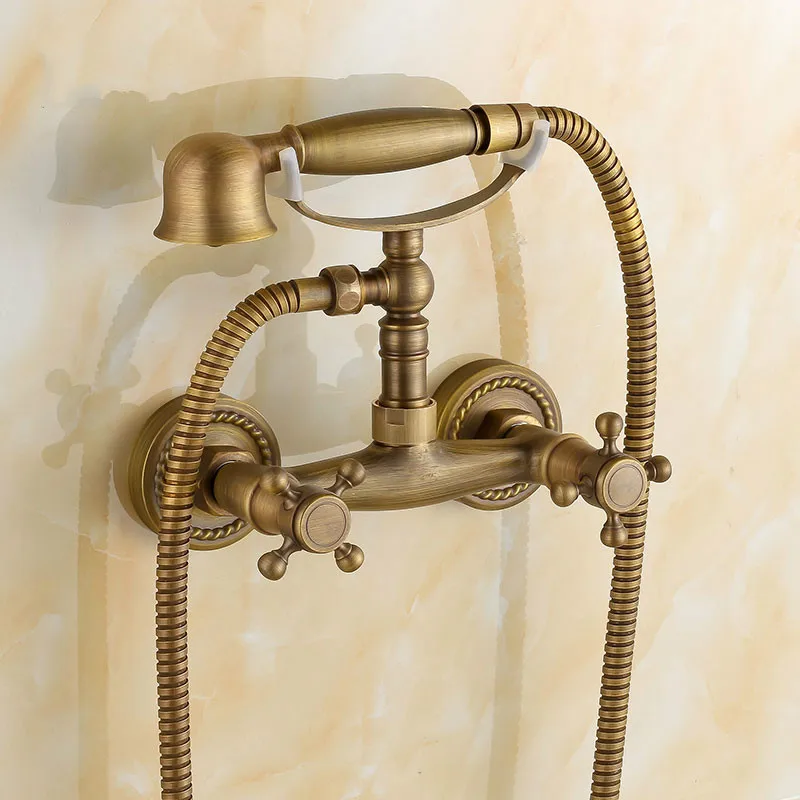 

Bathtub Faucets Antique Bronze Bathroom Mixer Tap Wall Mounted Bath Faucet with Hand Shower Bathroom Tub And Shower Faucets