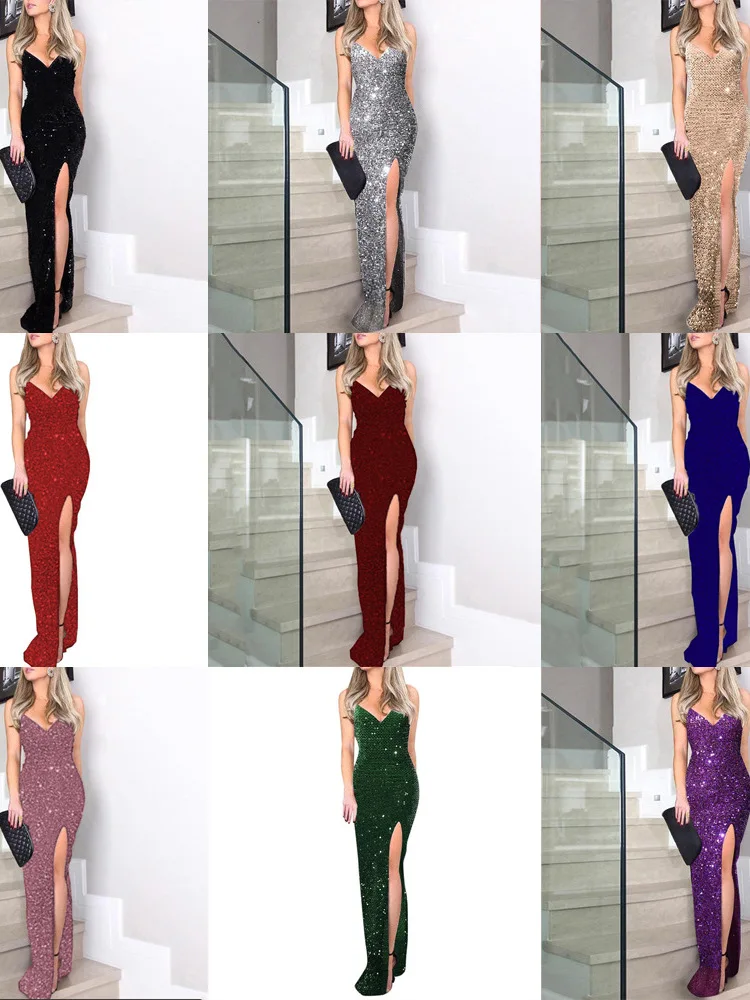 

Sexy V-Neck Evening Dress for Women Strapless High Waist Long Skirt Pearl Embellished No Sleeve Bodycon Style Wedding Dress