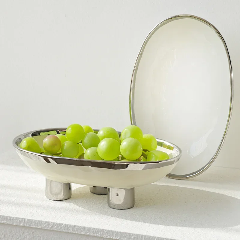 Modern Minimalist Creative Hand Crafted Ceramic Three High Legged Fruit Tray for Home Living Room Tabletop Fruit Candy Tray image 3