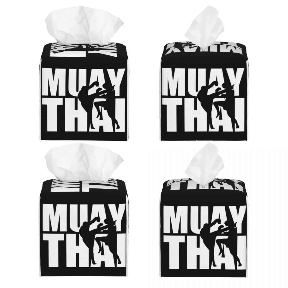 Custom Muay Thai Tissue Box Cover Square PU Leather Thailand Fighter Kickboxing Martial Facial Tissues Holder for Car