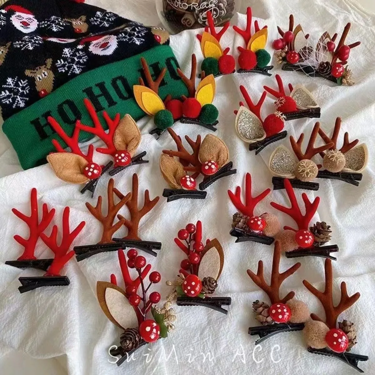 

Christmas Deer Reindeer Antlers Headband Cute Deer Ear Reindeer Christmas Hair Clips Beauty Headdresses Pine Cone Hair for Women