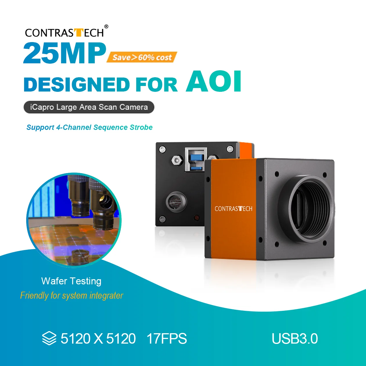 

iCap 25MP 17fps 5120x5120 1,1 "стробоскоп с высоким разрешением последовательности USB3 AOI инспекционная промышленная камера для автоматизации Contrastech