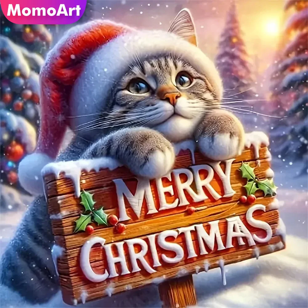 Momoart Diamant Stickerei Katze Tier Mosaik Winter Muster für Erwachsene Anfänger Diamant Malerei DIY Weihnachtsgeschenke