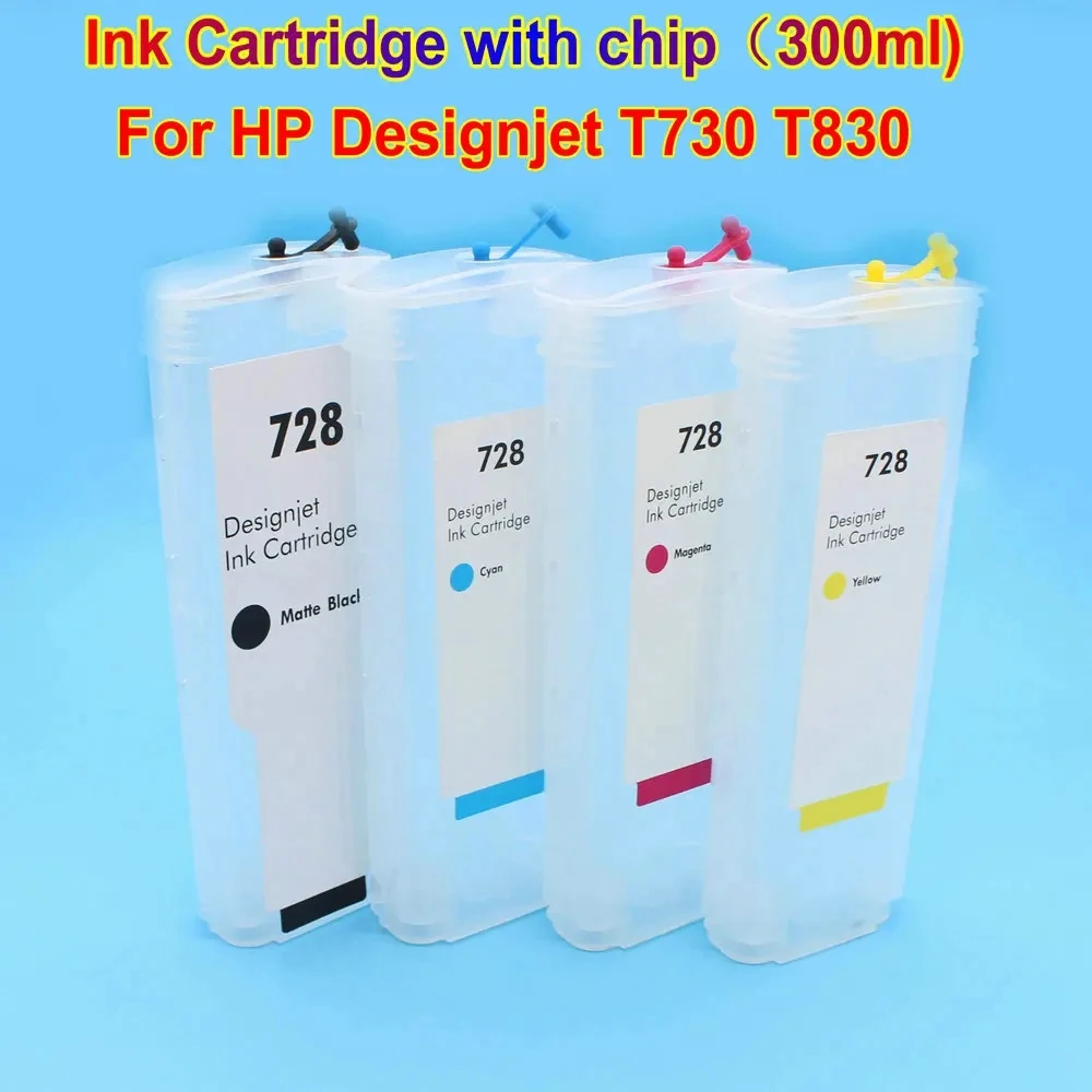 Imagem -02 - Impressora T730 T830 Recarga Cartucho de Tinta para hp 728 Cartuchos de Tinta Recarregáveis com Chip ic para hp Designjet Plotter 300ml Impressão