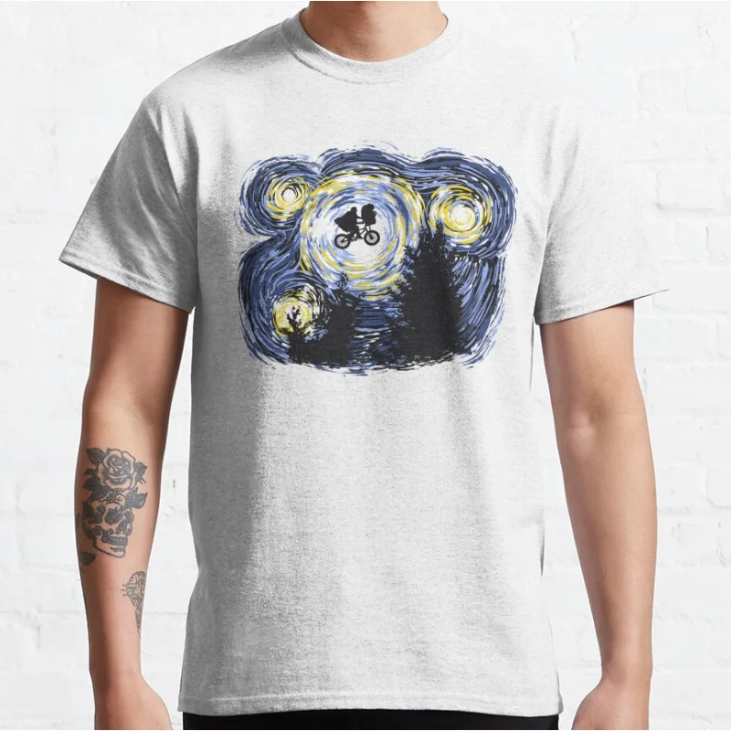 星空のエクストラテレストリアン エクストラテレストリアン 80 年代のホラー映画 エイリアン E.T. SF 半袖クルーネック Tシャツ 大きいサイズ トップス