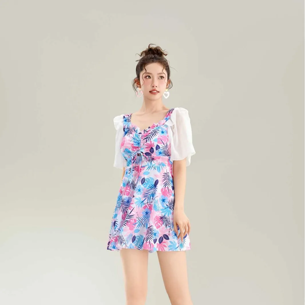 Nuevo traje de baño de una pieza a la moda con estampado de secado rápido, falda dulce adelgazante, traje de baño holgado para vacaciones de primavera para mujer