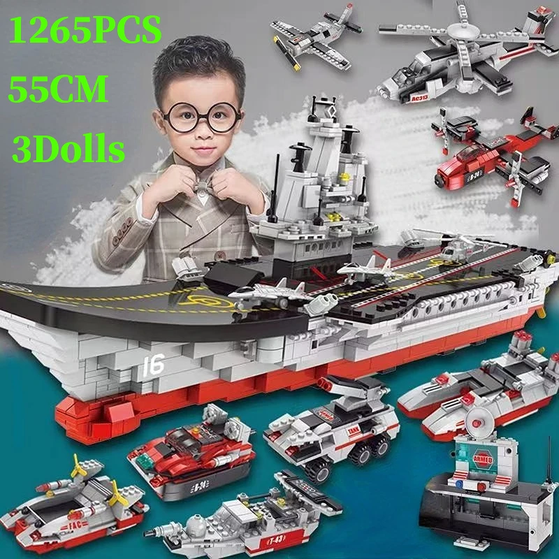 

Compatible with Lego 1265Pcs Military Navy Ship Building Blocks Army Boat Aircraft Bricks Toys for Boys Children Gifts