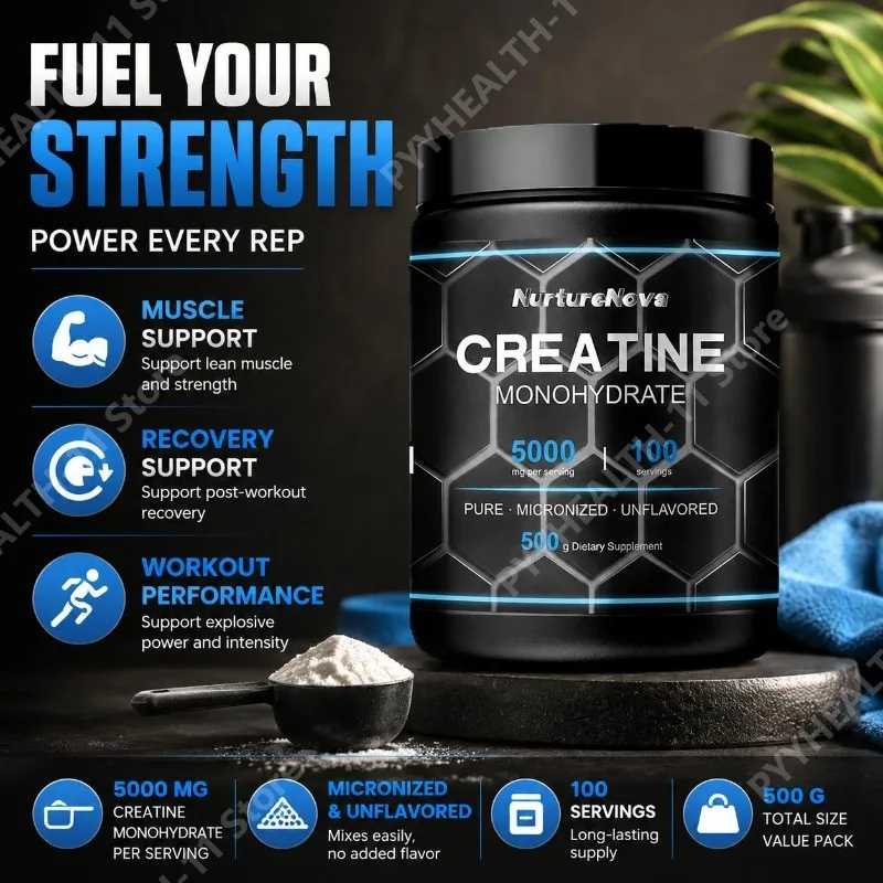 Creatina Monohidrato en Polvo para Apoyo Muscular, Rendimiento en Entrenamiento y Recuperación 500g