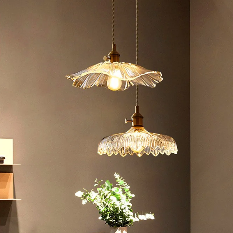 

Маленькая люстра для японского ресторана, скандинавская полностью медная прикроватная лампа для прохода в стиле ретро, стеклянная цветочная лампа