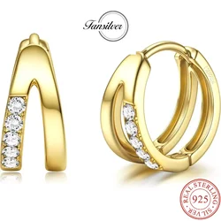 Fansilver 925 Sterling Silver Earrings Small Hoop for Women Shiny Cubic Zirconia Double Hoop Stylish Vintage Earring For Gift