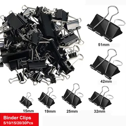 30/20/15/10/5Pcs Binder Clips Black Foldback Clips 15/19/25/32/41/51mm Office Clip Paper Clips for Home School Office Storage