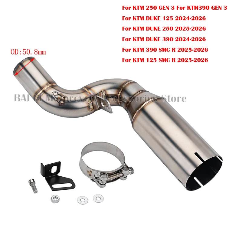 

Motorcycle Exhaust System Espace Moto 50.8mm Middle Link Pipe Slip On For KTM DUKE 125 250 390 GEN3 2024 2025 2026