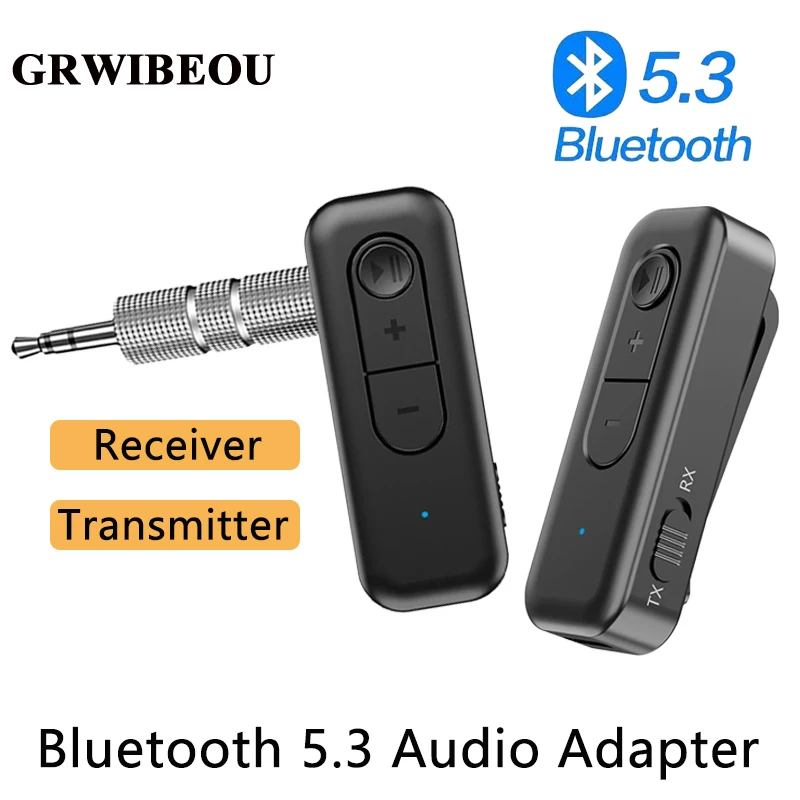 Grwibeou 2 In 1 Bt 5.3 Zender Ontvanger 3.5Mm Bt Adapter Voor Auto Voor Tv/Hoofdtelefoon/Luidsprekers/Autoradio/Stereo-Installatie