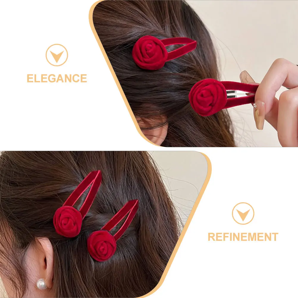 

1 Pair Vintage Hair Clips Burgundy Flower Side Clip Retro Rose Decorative Hairpin For Women Wedding Party Daily Wear
