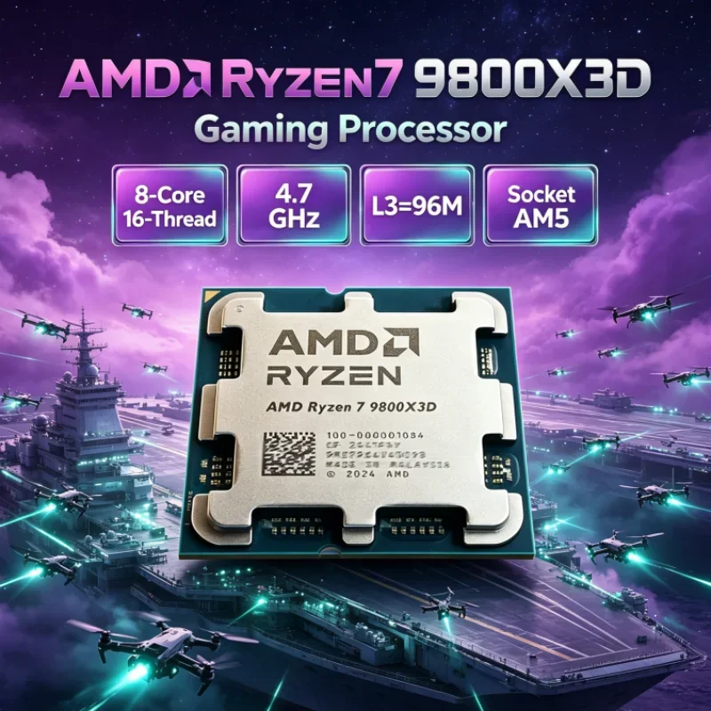 AMD Ryzen 7 9800X3D 4.7GHz Gaming Processor DDR5 8-Core 16-Thread 4NM Socket AM5 R7 9800X3D 120W L3=96M
