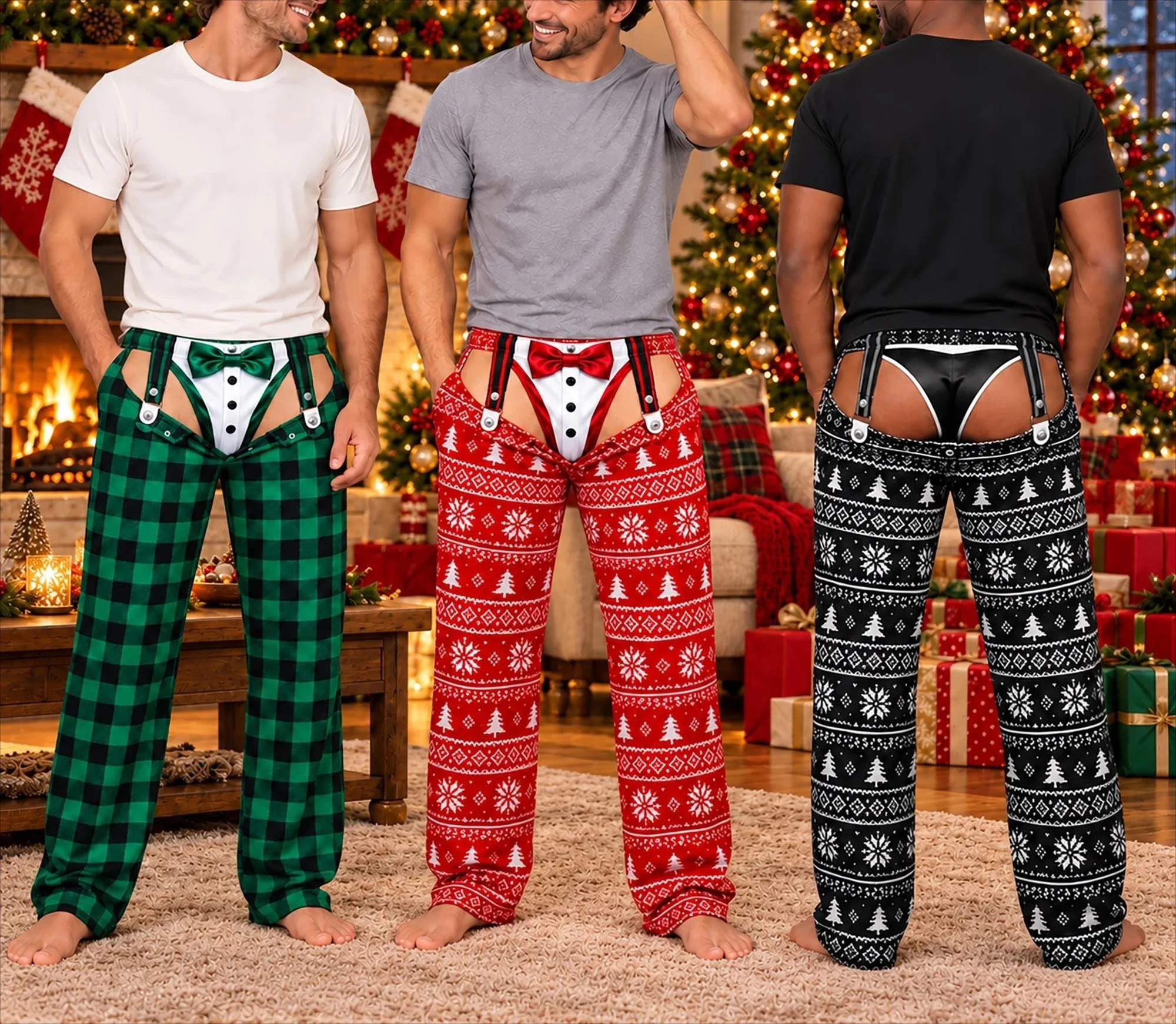 Personalized Funny Pajama Pants Fake Thong Fake Butt Sleepwear, Christmas Gag Gift Ugly Christmas Lounge Pants Novelty Gag Gift