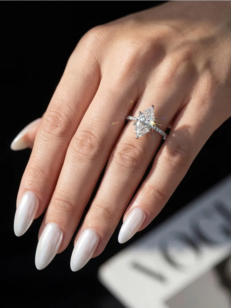 Luxuriöser 2CT Echter Moissanit-Diamant Marquise-Ring für Damen 925 Sterling Silber Jubiläums-Party Hochwertige Feine Schmuckstücke – Detail 3