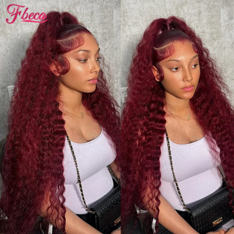 22 26 Inch 13x4 HD Lace Front Wig 99j Burgundy Pre Plucked Kinky Curly Lace Frontal Wig Brazilian Human Hair Wig For Black Women