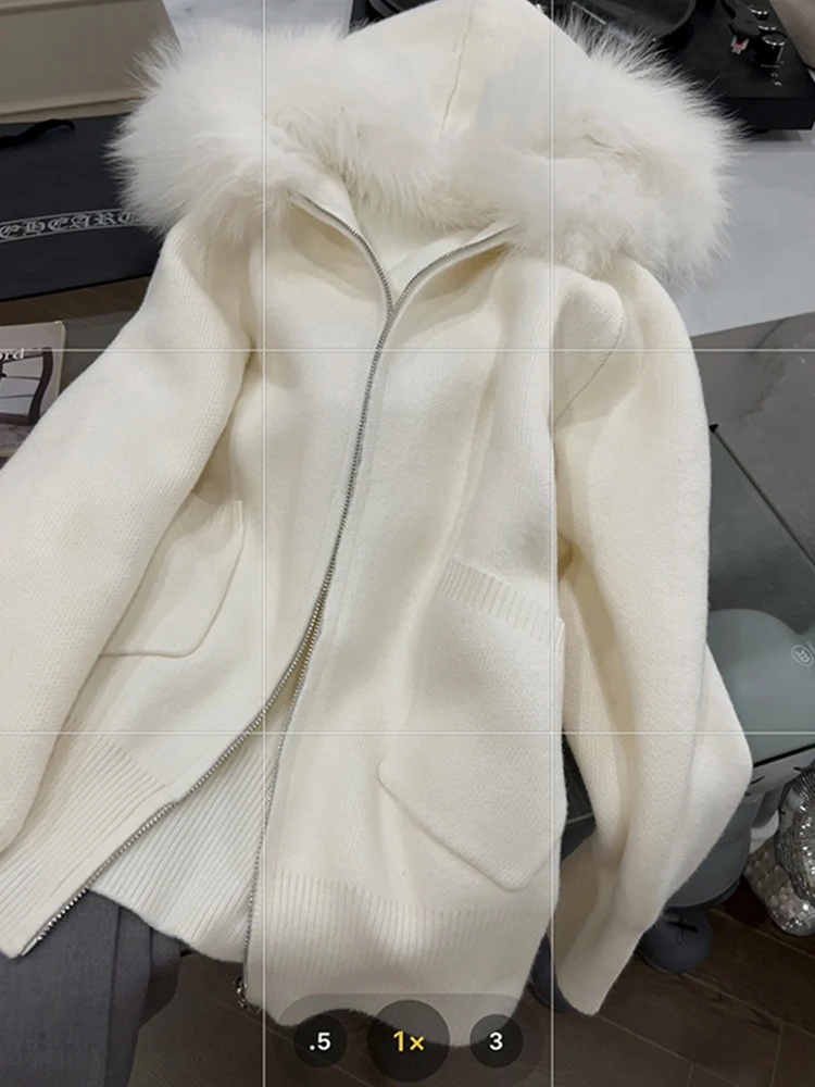 Fall Winter Women Hoodie Fluffy Full Zip Cardigan Old Money Sweater Korean Old Money Solid Color Knitwear Designer Aesthetic New