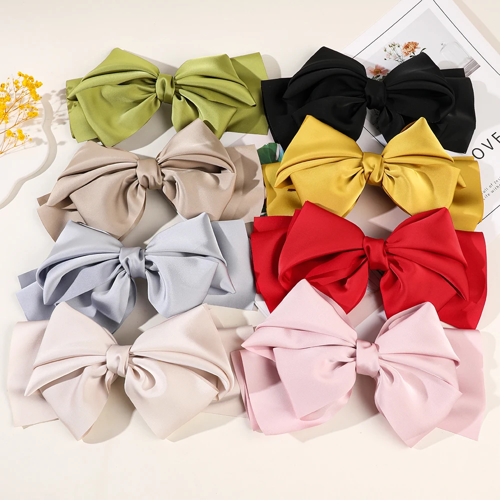 Korean Fashion Headwear Elegant Hair Clips for Girls Solid Satin Ribbon Pin Bow Clip Hairpin Headband Hair Accessories for Women