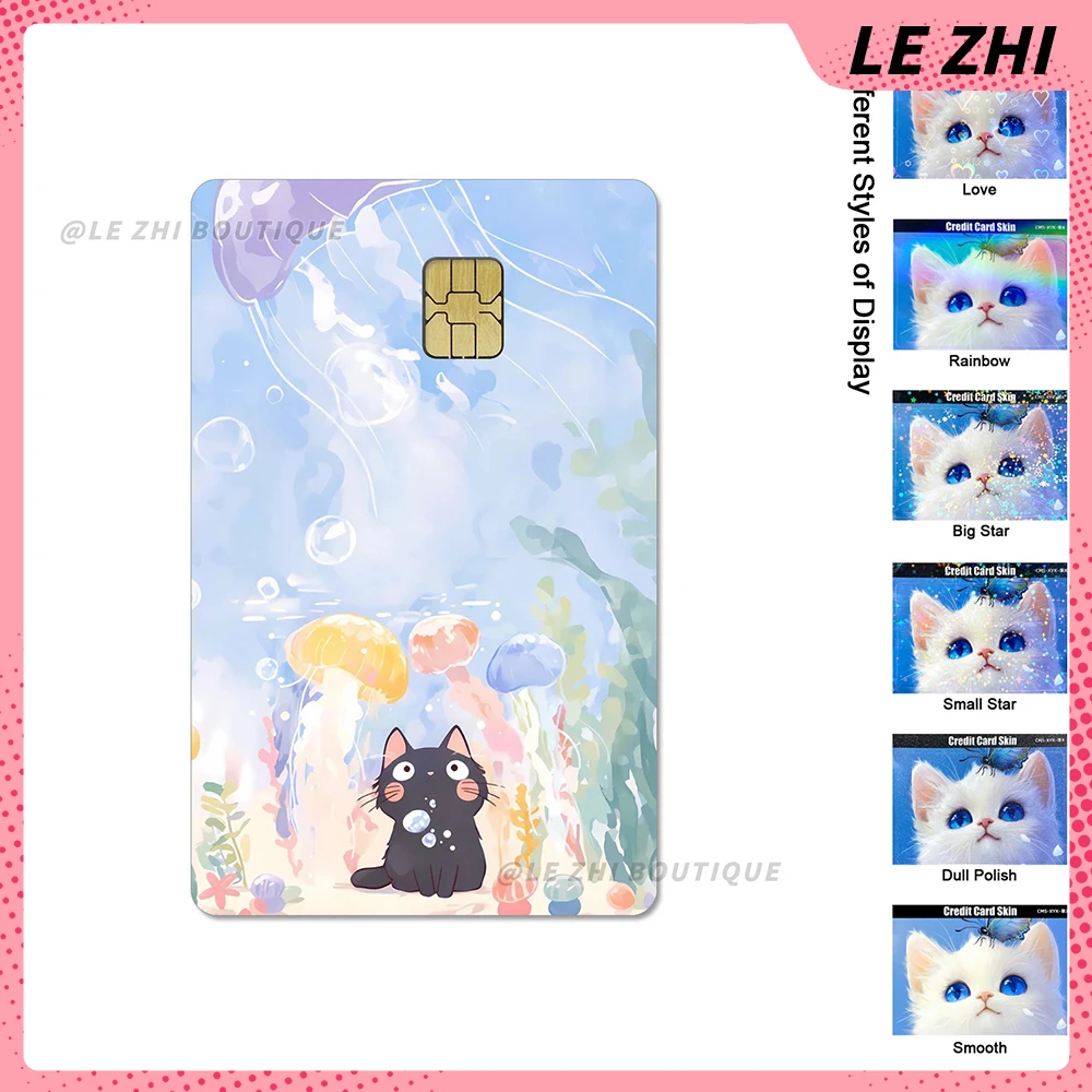 Kawaii Cartoon Black Cat Debit Card Credit Bank Card Sticker Waterproof Small Chip Film Shining Rainbow Stars Love Card Sticker