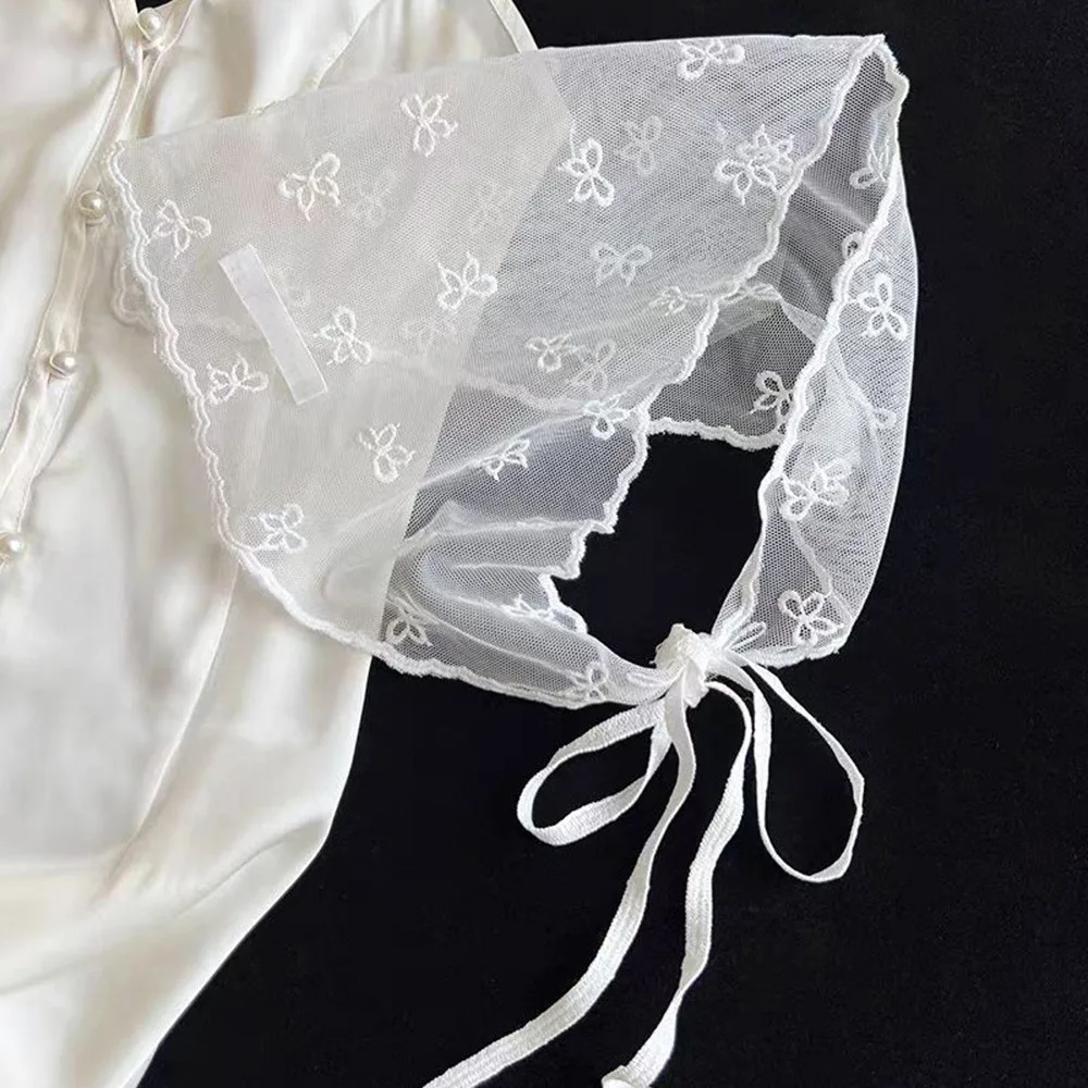 

Вышитый кружевной треугольный платок-косынка в пасторальном стиле, белый, с ажурным цветочным узором, для женщин и девушек