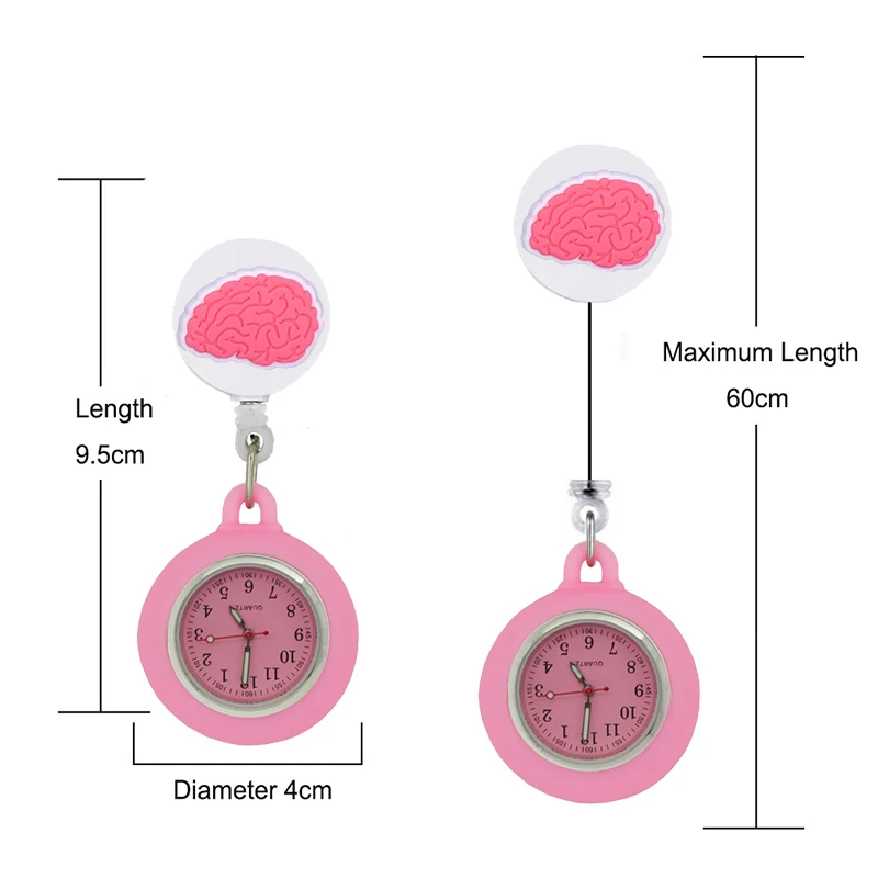 YiJia 10pc Cartoon Medical Retractable Badge Reel Quartz Red Cross Nurse Pocket Watch with Silicone Case and Luminous Pointer