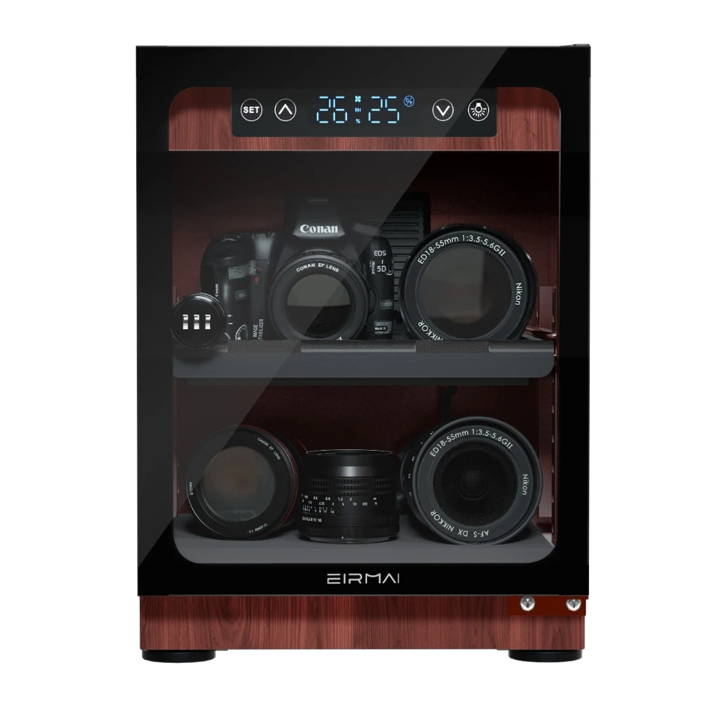 30l Wood Grain Style Electronic Moisture Proof Box Dry Cabinet SLR Camera Lens Stamp Photography Dehumidification Cabinet