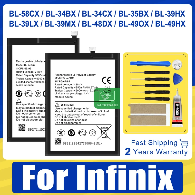 BL-39MX BL-49OX BL-39LX BL-34CXBattery For Infinix Smart Zero Hot 2 3 4 4C S5 6 10 11 20 Pro Plus Lite X659 X660 BL-49OX X666