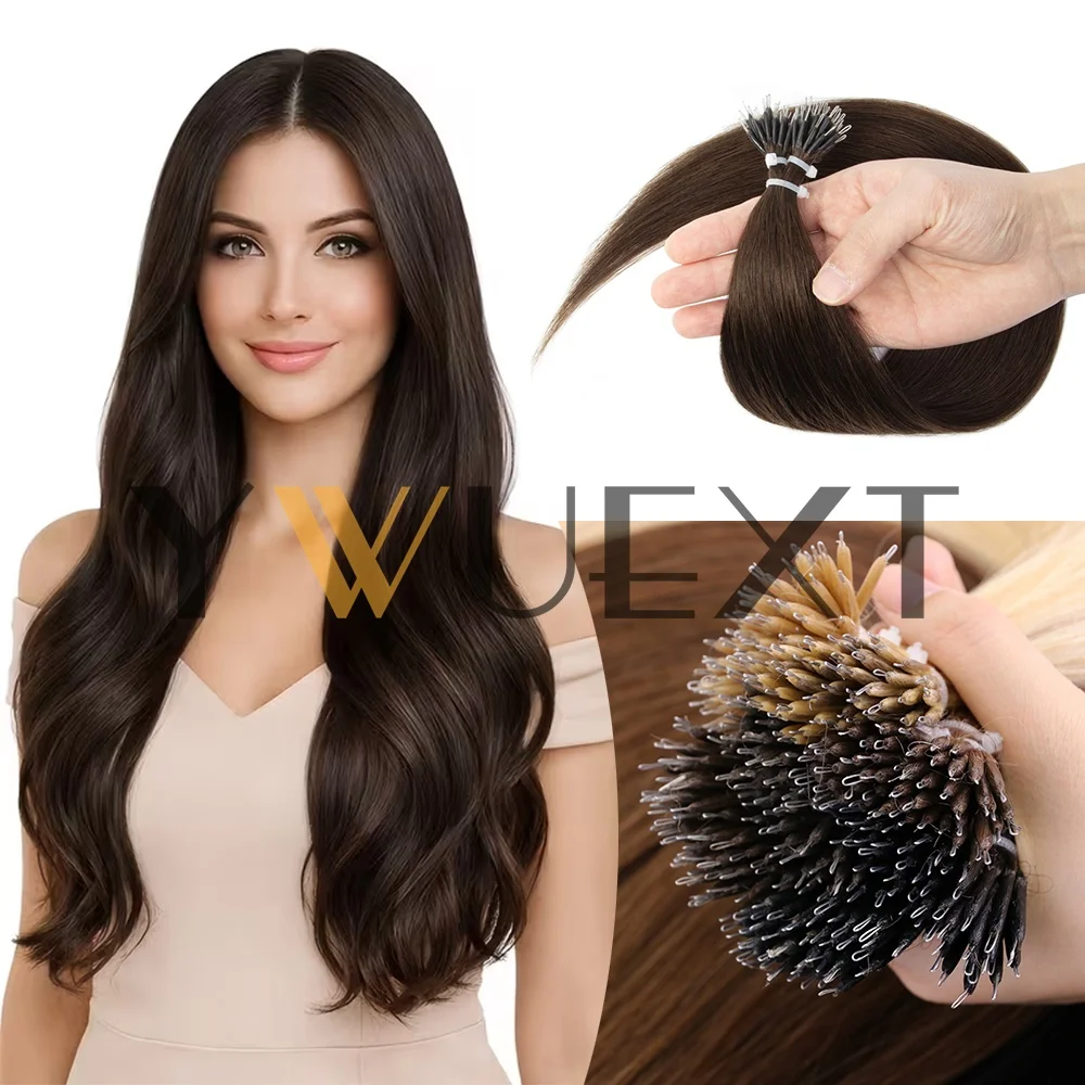 SPIKFN Invisible Nano Ring Human Hair Etensions 12-20 inches Natural Straight Nano Beads Hair Lightweight 30-50g Salon Hair