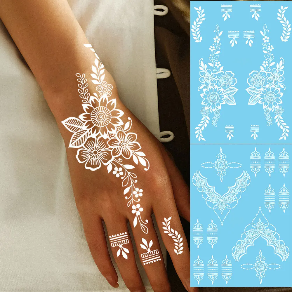 Henna Temporary Tattoos Women White Henna Tattoo Stickers for Hand Mehndi Body Art Wedding Party Tattoo Fake