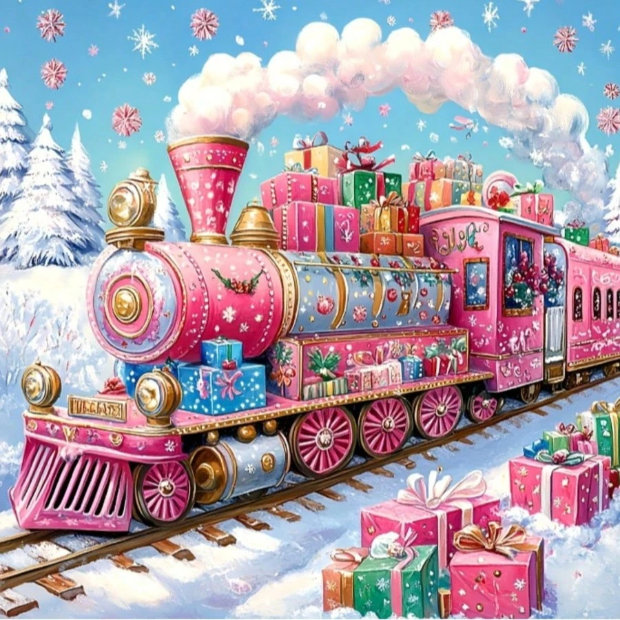 Paint By Numbers Kit for Adults ,children，Beginner To Advanced Number Oil Paintin Home Decor DIY Art Charming Train Scene