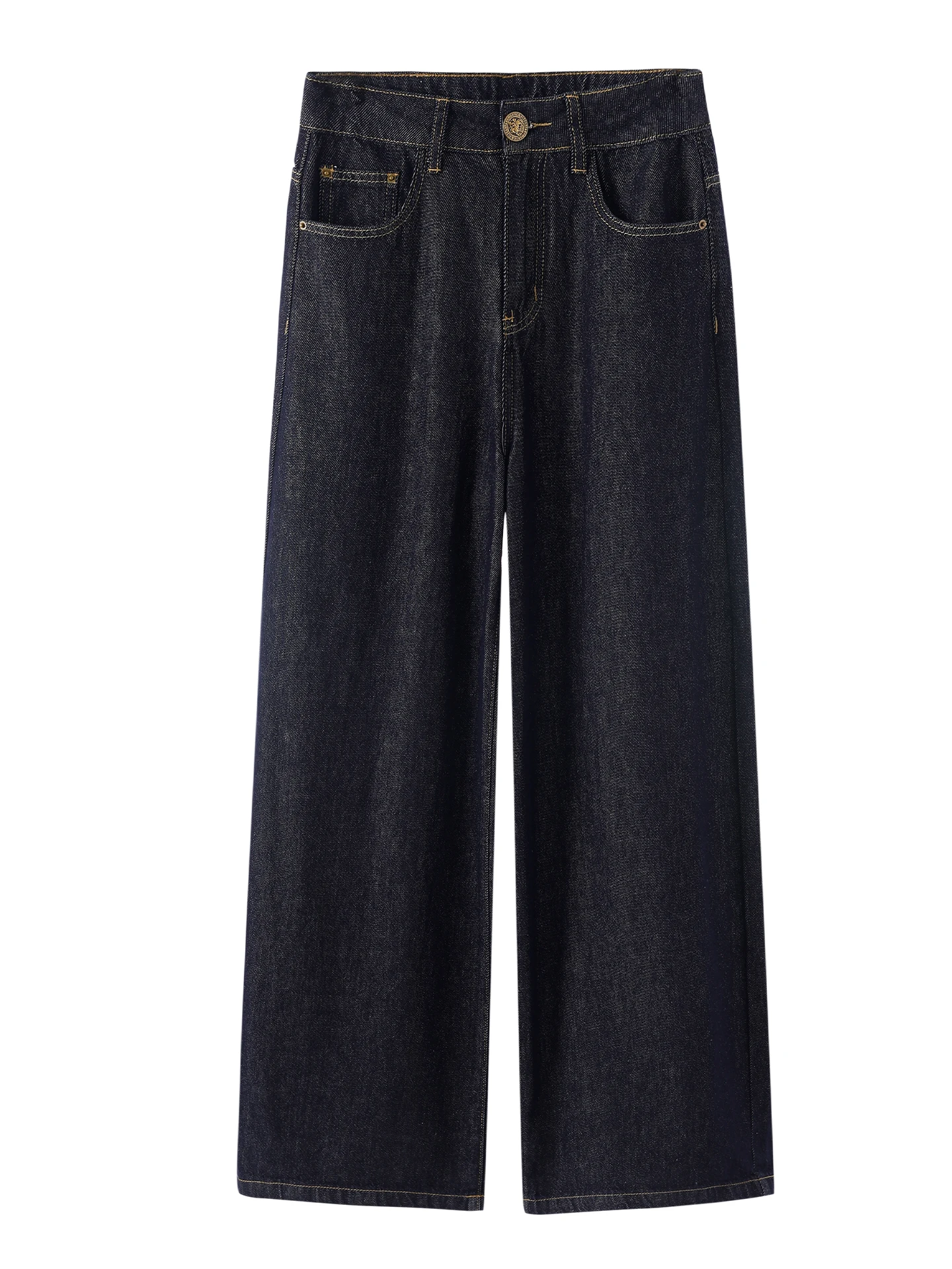 TGXQ High Waist Loose Fit Straight Leg Vintage Wide Leg Jeans Women's Flip Cover Original Blue Color American Style Denim Pants