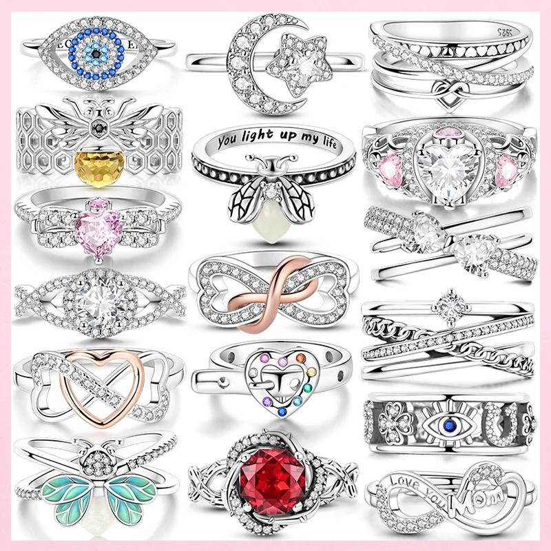 

Original Rings For Women 925 Silver Ring For Woman Heart Star Sparkling Zircon Engagement Anniversary Fashion Jewelry Gift