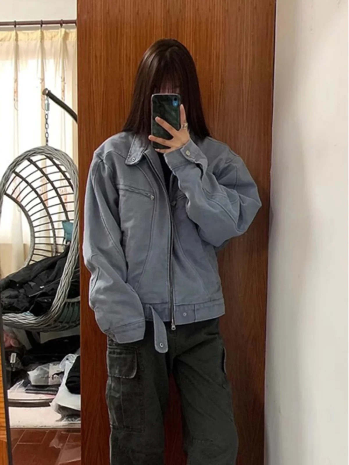 

Cleanfit Detroit ort Heavyweight Canvas Jaet Men's Sli Harlestone Coat Windproof Spring Faion Casual Loose Fit