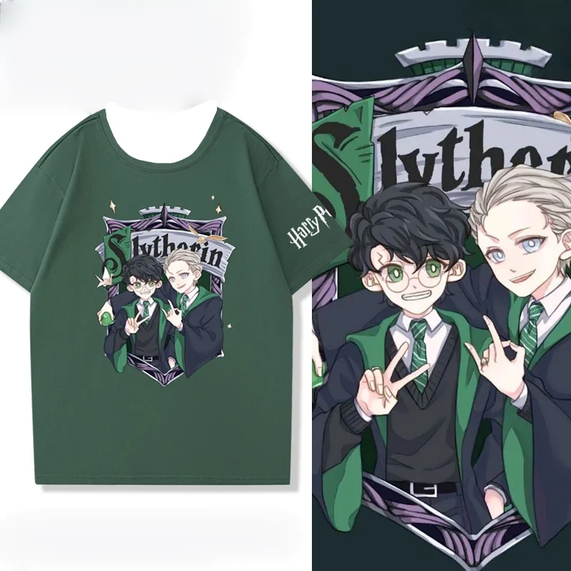 Camiseta de colaboración del despertar mágico de Harry Potter, ropa holgada transpirable de secado rápido de Slytherin Gryffindor de manga corta 2