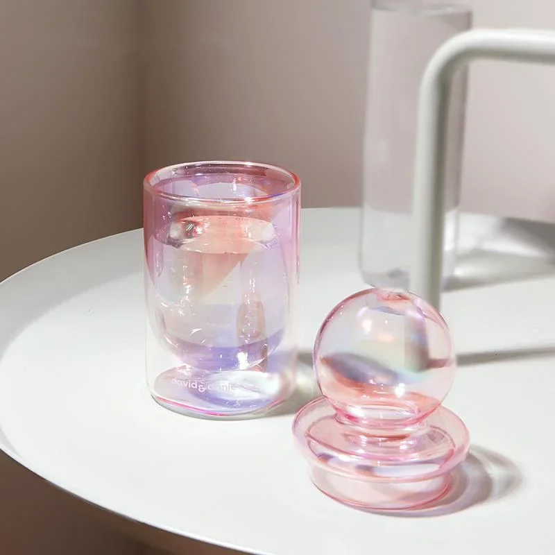 

Pink Girl Heart INS Glass Cup Designer High Appearance Level Household Water Cup With Cover Anti-hot Double Wall Glass