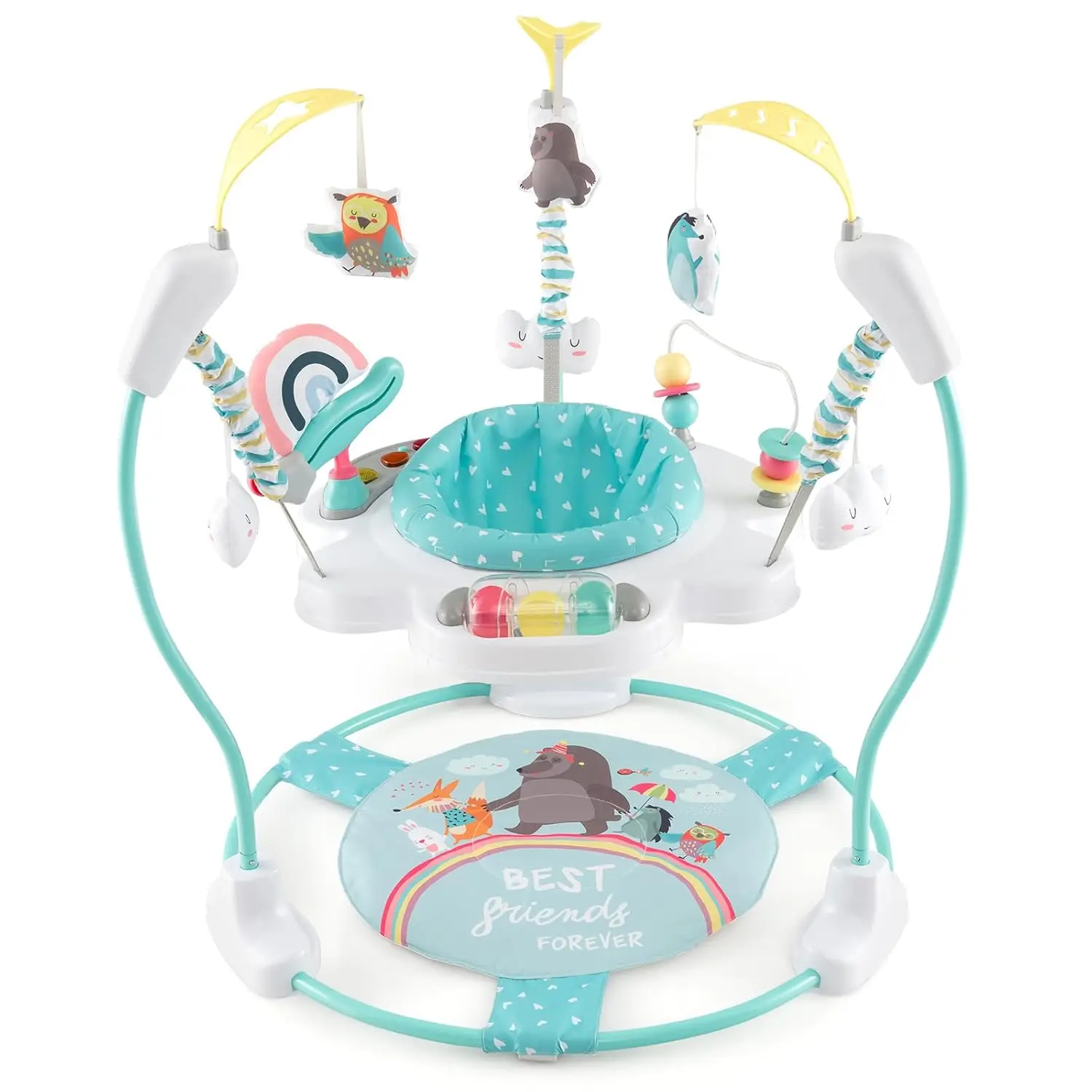 Baby Sky Jumperoo Lauflernhilfe mit verstellbaren Höhen, Spielzeug und Spieluhr, Hüpfstuhl mit 360° ° Drehsitz