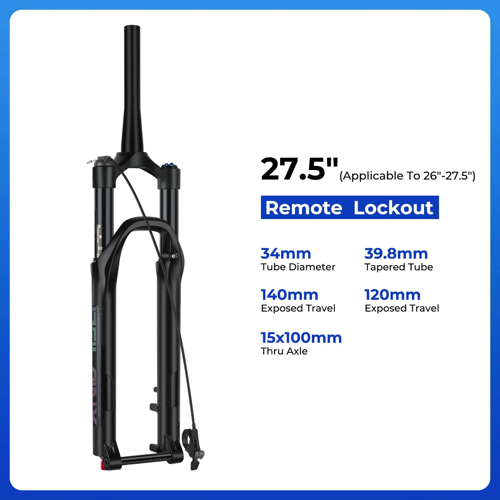 BOLANY 27,5/29 Zoll Boost Fahrradgabel Steckachse 100/110 mm 34 mm Rohr Konische Rückprallverstellung 120/140 mm Federgabel