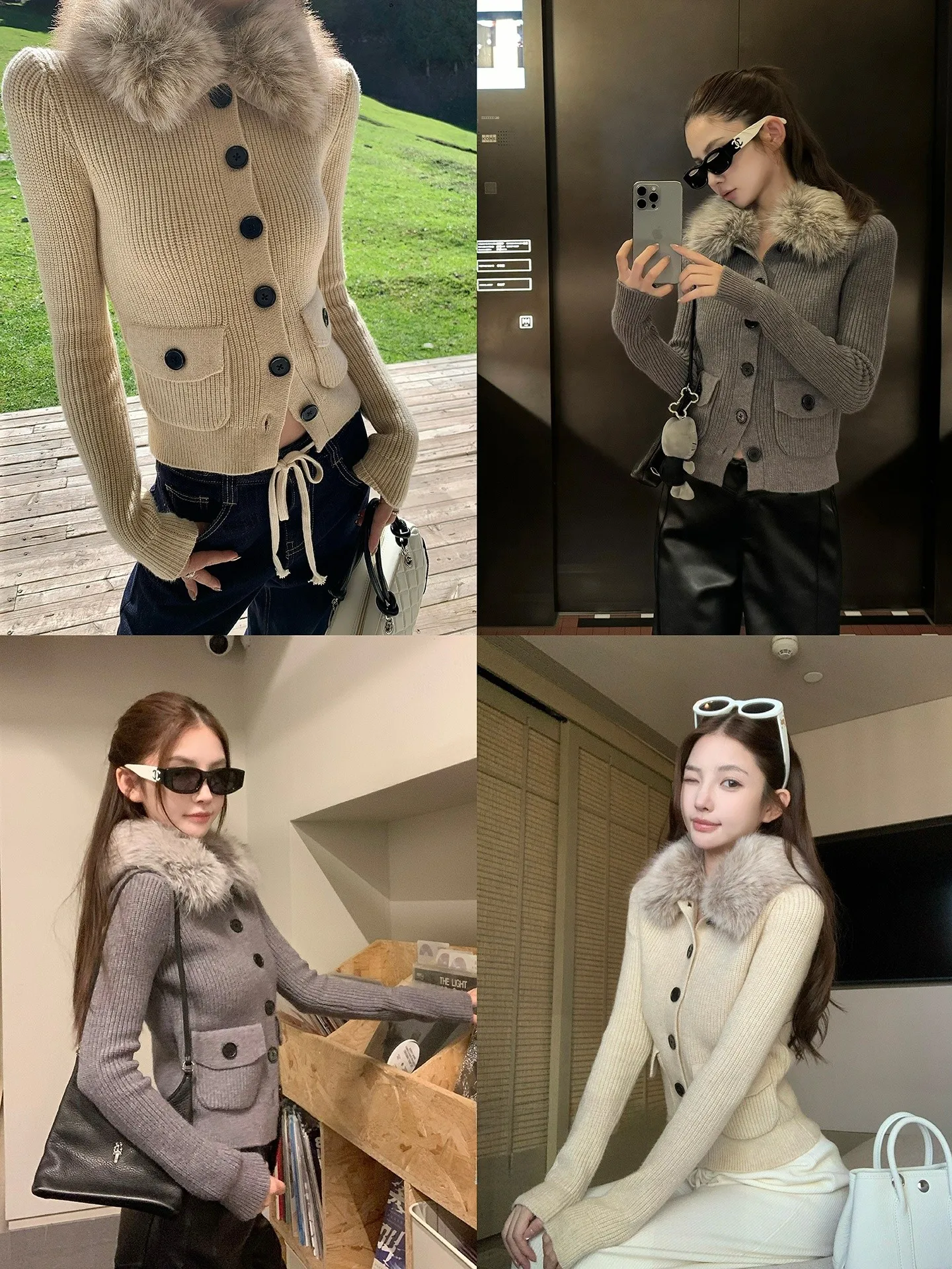 

Bla Bean H Humm Heareat Muse Detachable Fur Collar Knitted ort Cardigan Faionable ket Design Sweater Women's Faion
