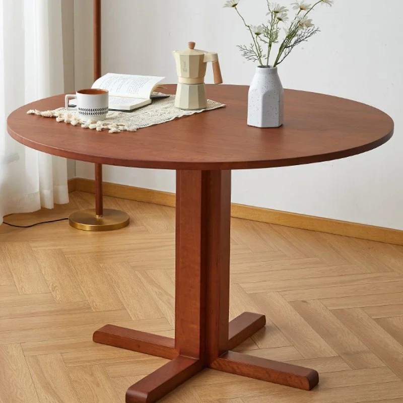 

All solid wood round dining table, cherry wood teak color household small apartment dining table