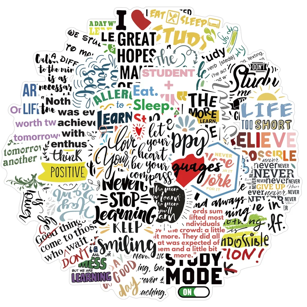50PCS Motivational English Phrases Graffiti Stickers DIY Decals For Luggage Phone Laptop Helmet Guitar Car Camera DIY Decor