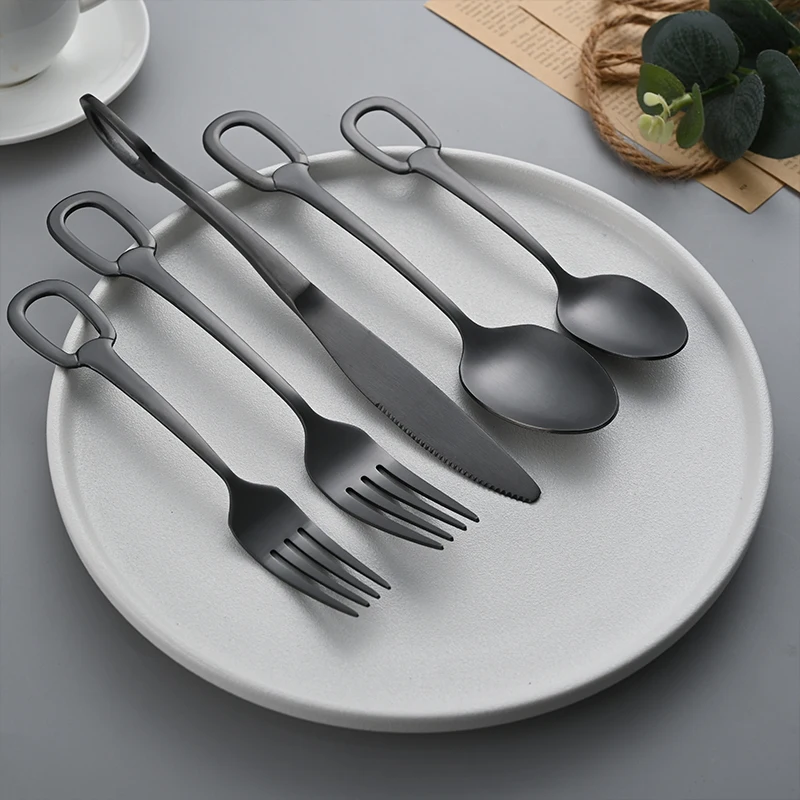 1Piece Luxury Tableware Stainless Steel Knife Fork Spoon Cutlery Dinnerware Handle Hangable Design Customizable Logo Cutlery Set